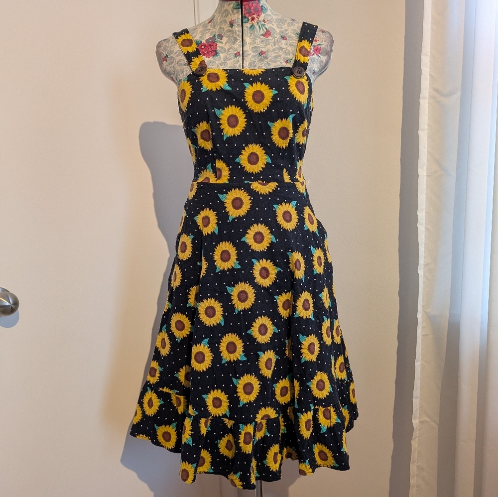 Collectif Black and Yellow Floral Dress